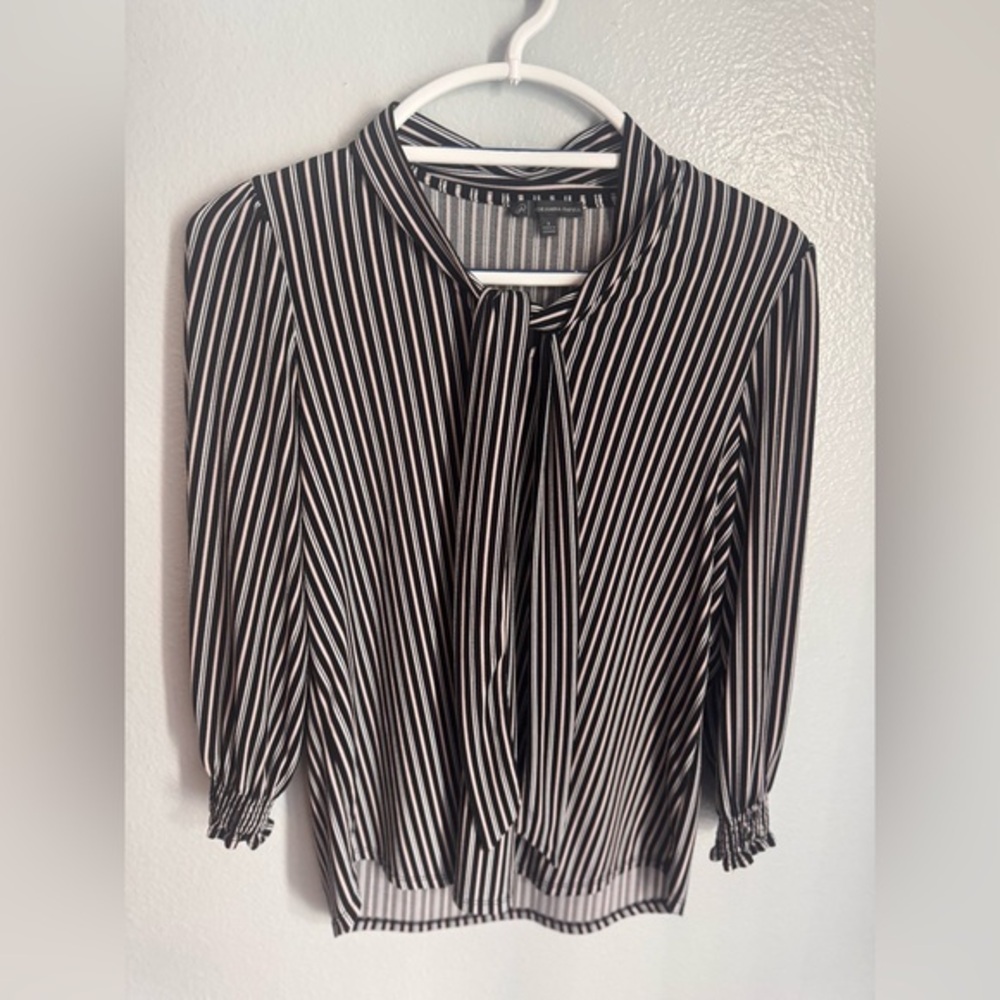 Adrianna Papell Striped Black and White Women's Top small